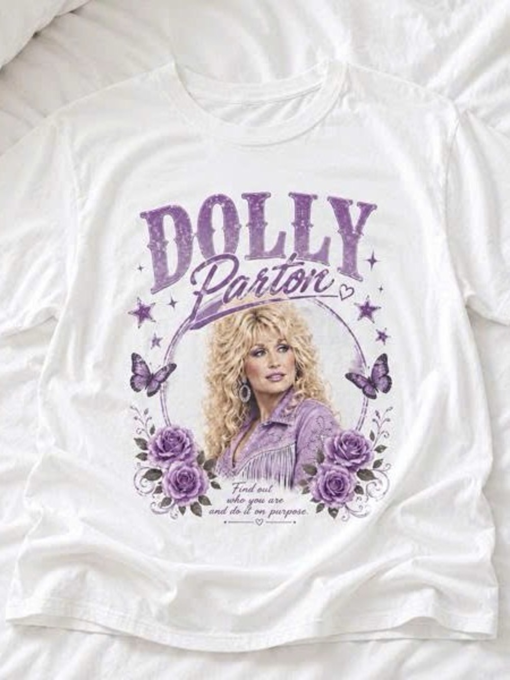 Dolly Parton White Graphic Tee - Purple Design